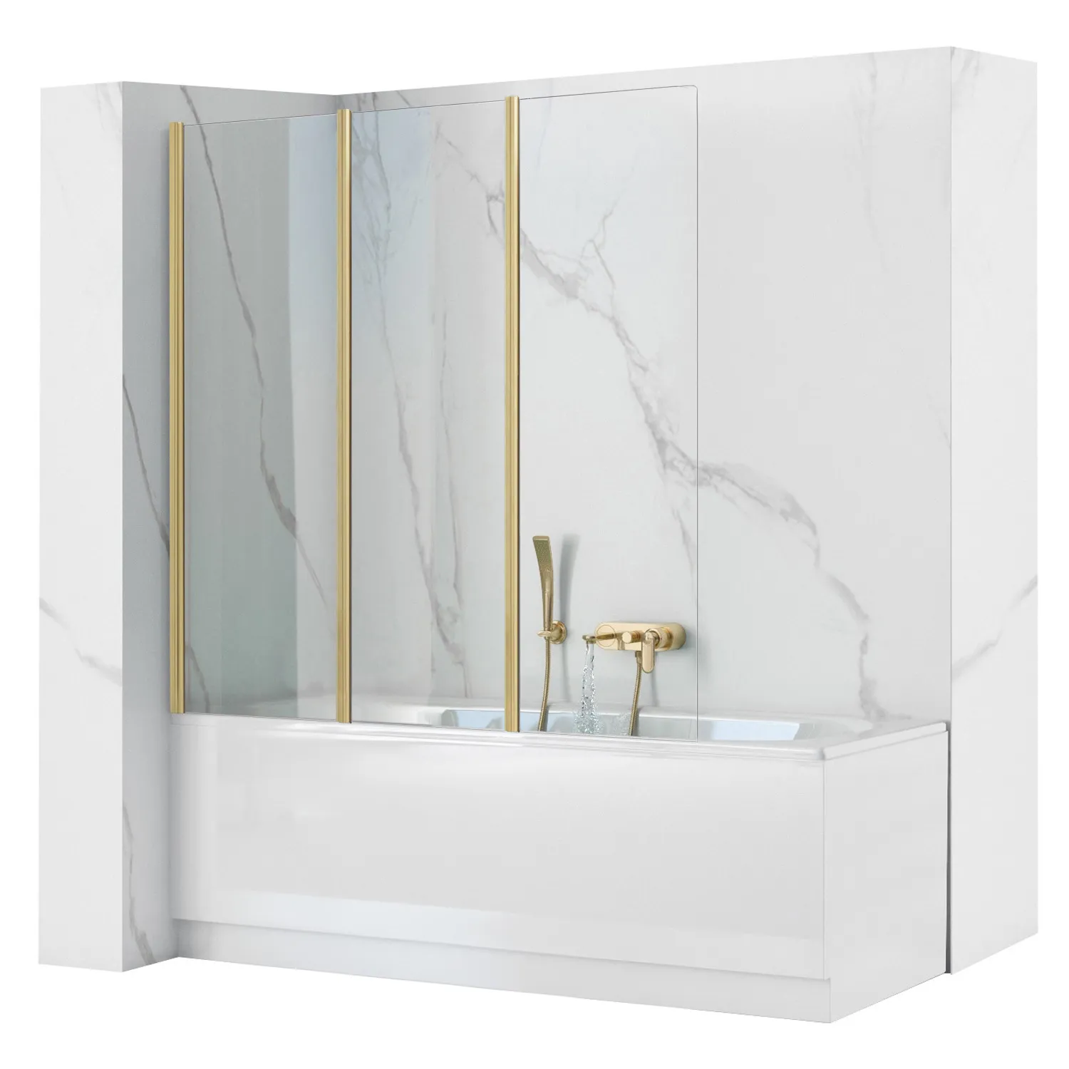 CĂZI DE BAIE - Paravan pliabil pentru cadă sticlă transparentă securizată profil auriu periat mărime 120x140 cm model Agat Brush Gold