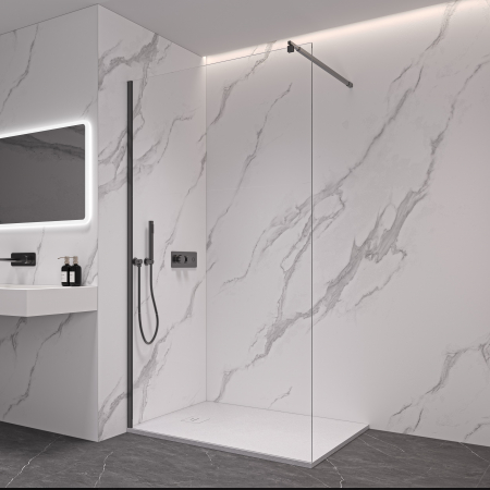 PROMOȚII - Perete de duș Walk-In mărime 80 cm finisaj profil negru mat sticlă securizată de 8 mm model SD80 Black