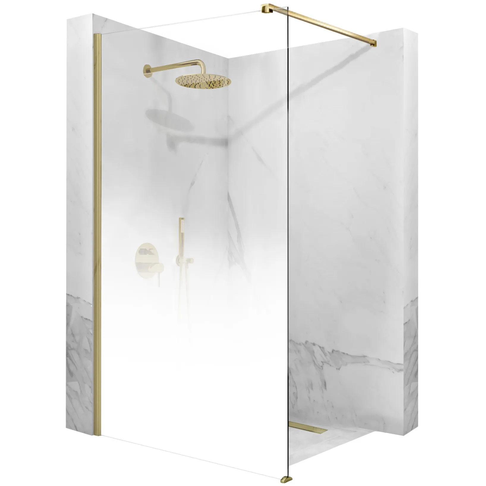 DUȘ - Perete de duș Walk-In mărime 110 cm finisaj auriu periat sticlă securizată degrade de 8 mm model Aero Ombre Gold Brush