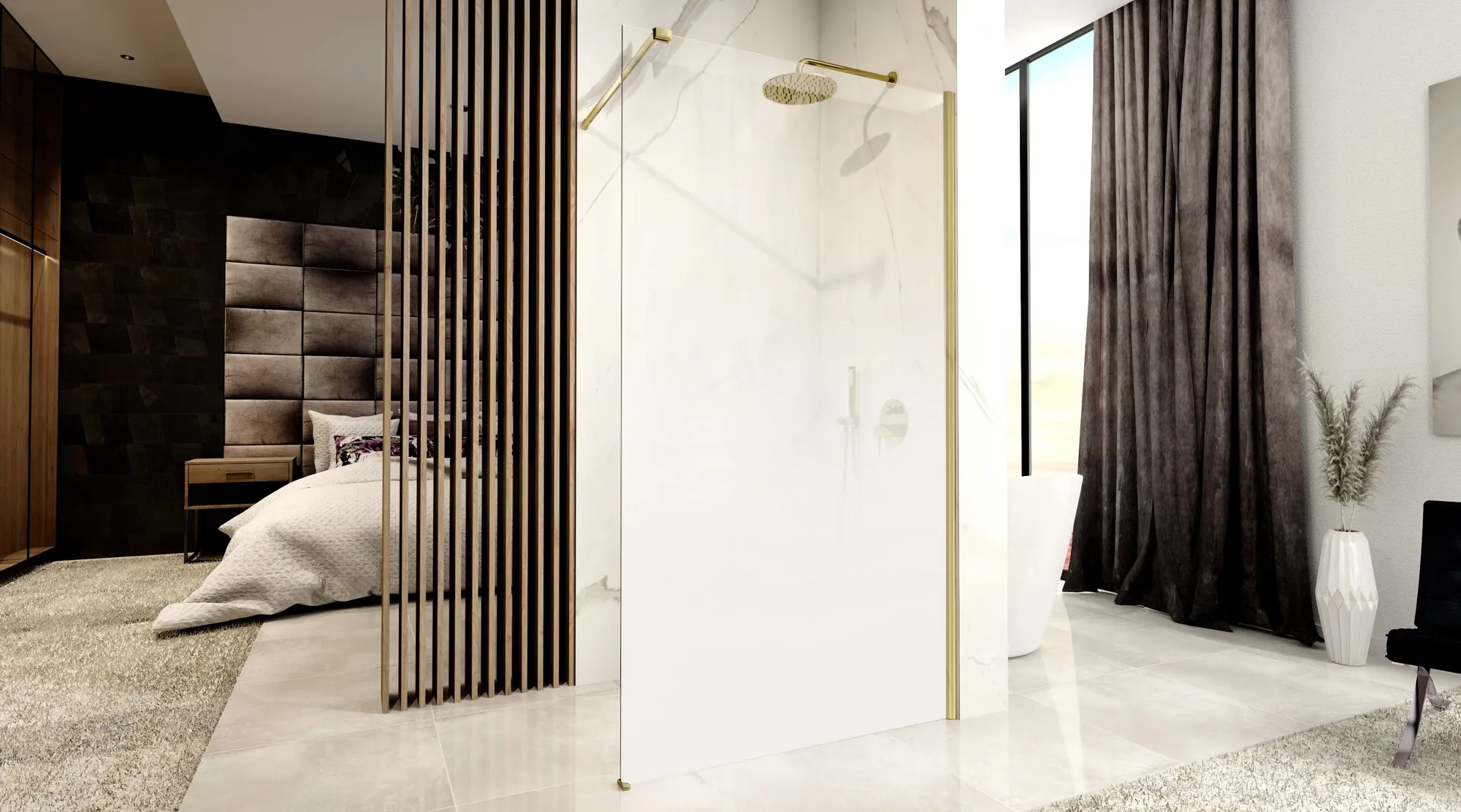Perete de duș Walk-In mărime 100 cm finisaj auriu periat sticlă securizată degrade de 8 mm model Aero Ombre Gold Brush [5]