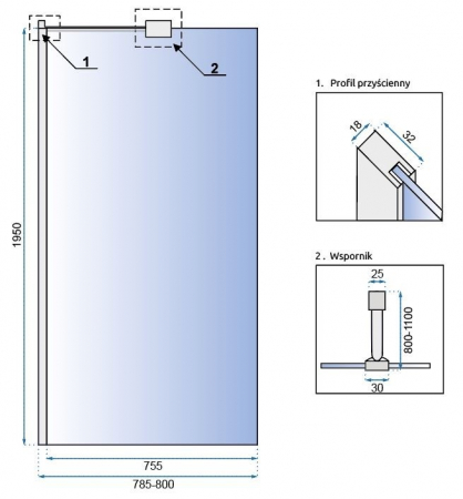 Perete duș Walk-In mărime 80 cm culoare crom lucios sticlă securizată de 8 mm model Aero Chrome [5]