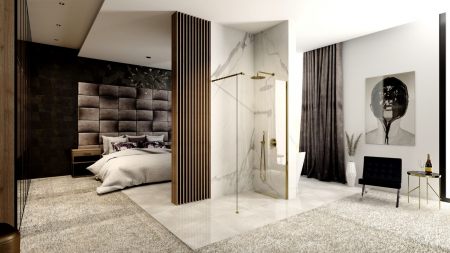 Perete de duș Walk-In mărime 100 cm culoare auriu lucios sticlă securizată de 8 mm model Aero Gold [3]