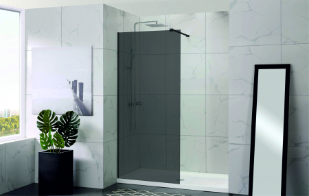 Perete duș Walk-In mărime 80 cm finisaj negru mat sticlă fumurie securizată de 8 mm model WST 07