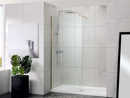 DUȘ - Perete duș Walk-In mărime 120 cm culoare auriu lucios sticlă securizată de 8 mm model WST 07