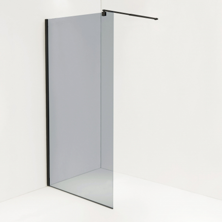 Perete duș Walk-In mărime 120 cm finisaj negru mat sticlă fumurie securizată de 8 mm model WST 12