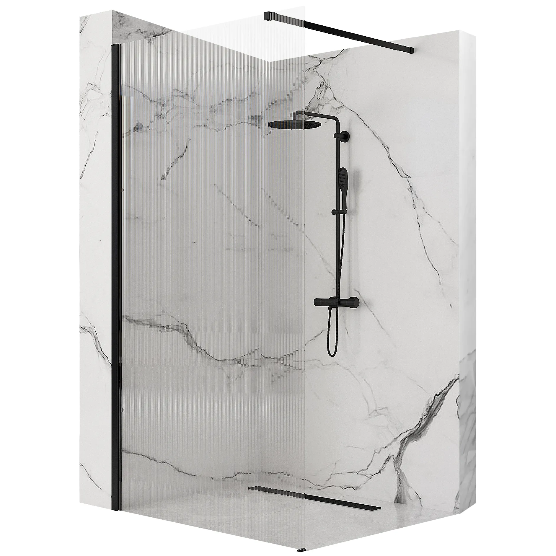Perete duș Walk-In mărime 90 cm finisaj negru mat sticlă securizată de 8 mm model Aero Intimo Black Matt