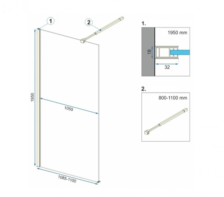 Perete duș Walk-In mărime 110 cm culoare auriu periat sticlă securizată de 8 mm model Aero Gold Brushed [4]