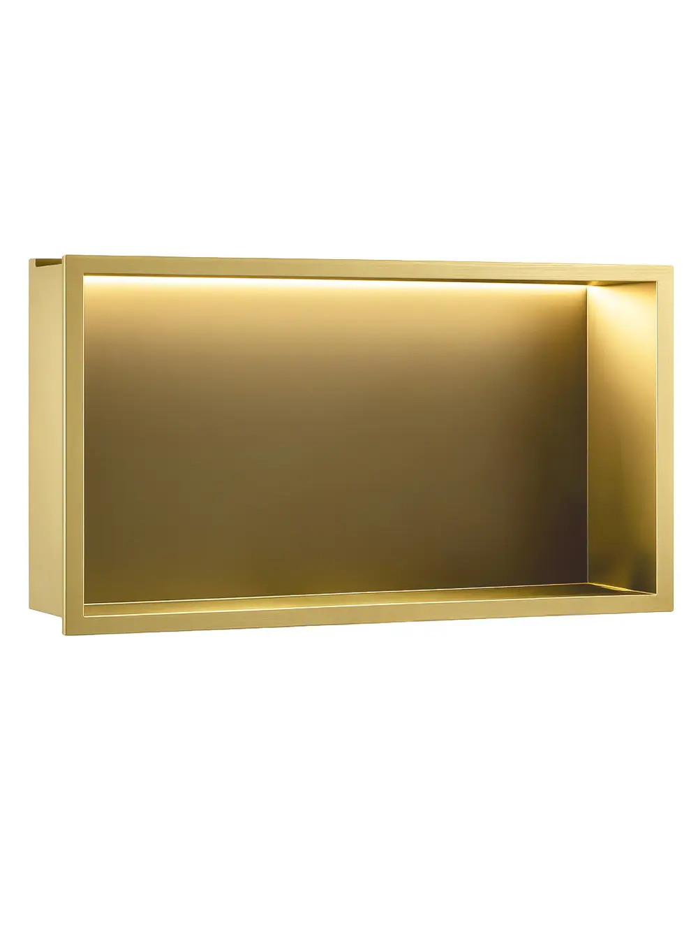 ACCESORII BAIE - Raft baie încastrat în perete cu LED mărime 30x60 cm culoare auriu periat model Gold Brush