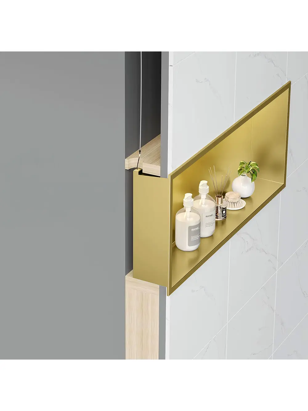 Raft baie încastrat în perete cu LED mărime 30x60 cm culoare auriu periat model Gold Brush [5]