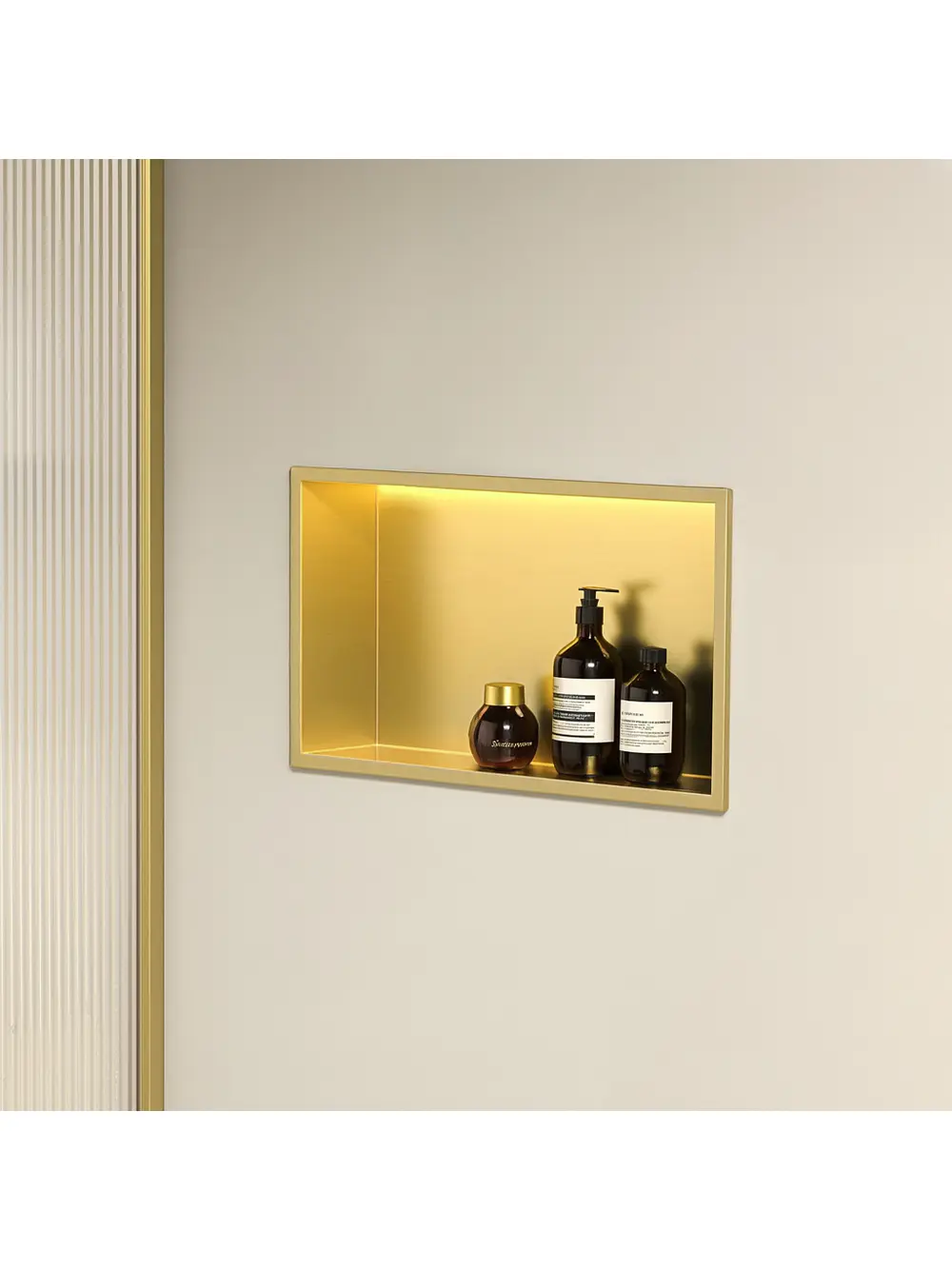 Raft baie încastrat în perete cu LED mărime 30x45 cm culoare auriu periat model Gold Brush [1]