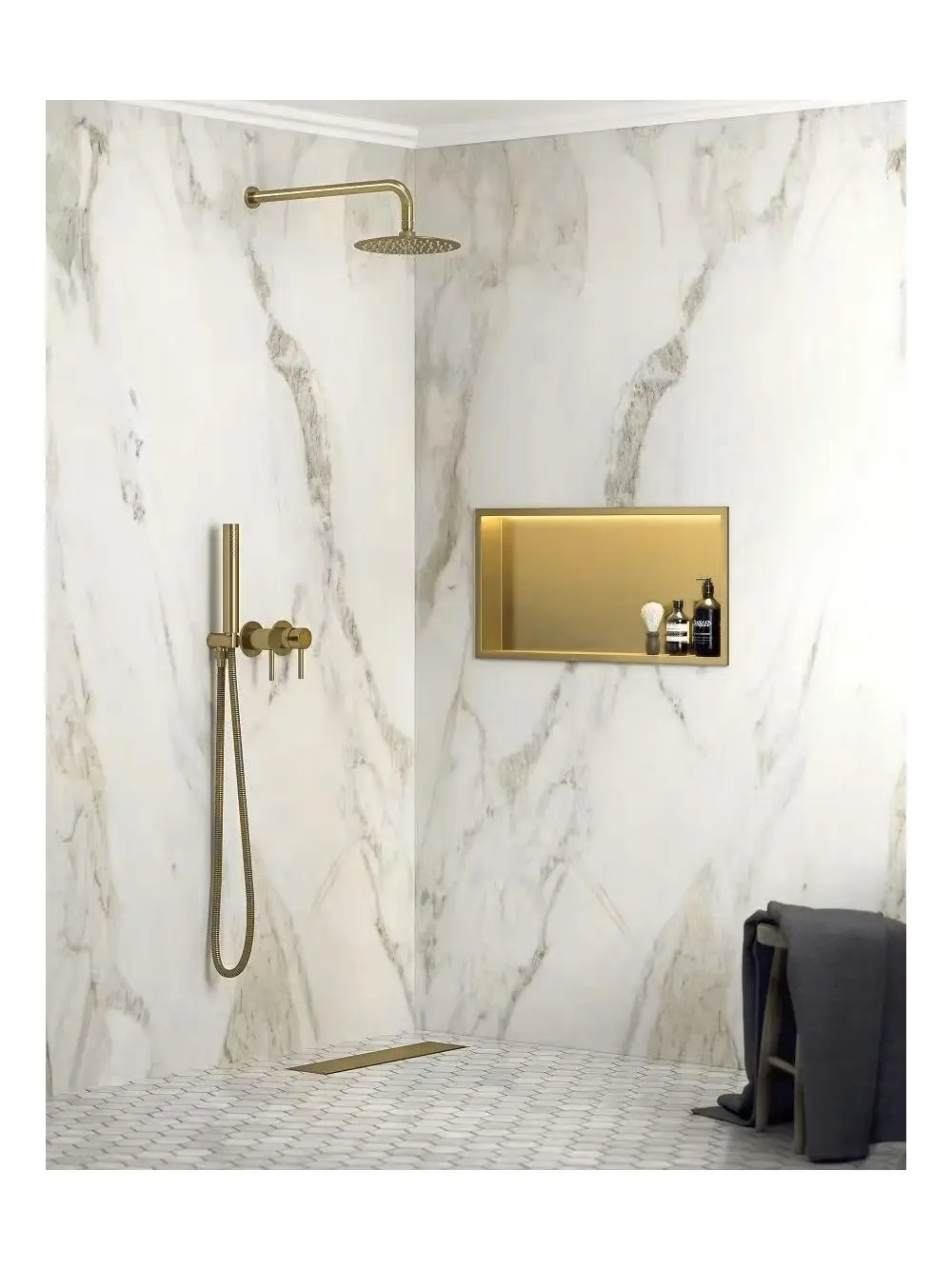 Raft baie încastrat în perete cu LED mărime 30x45 cm culoare auriu periat model Gold Brush [4]