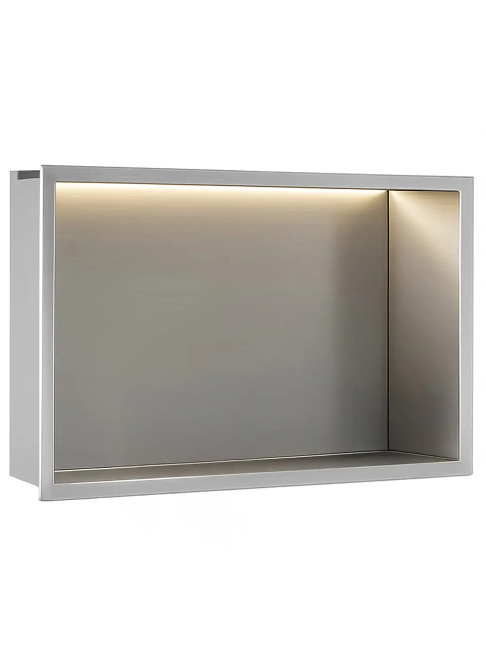 Raft baie încastrat în perete cu LED mărime 30x45 cm culoare crom periat model Steel Brush