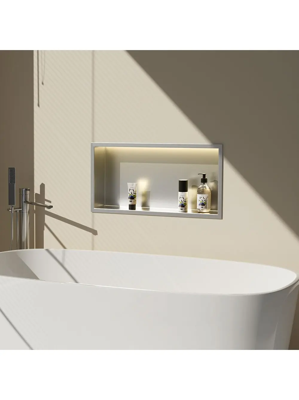 Raft baie încastrat în perete cu LED mărime 30x45 cm culoare crom periat model Steel Brush [4]