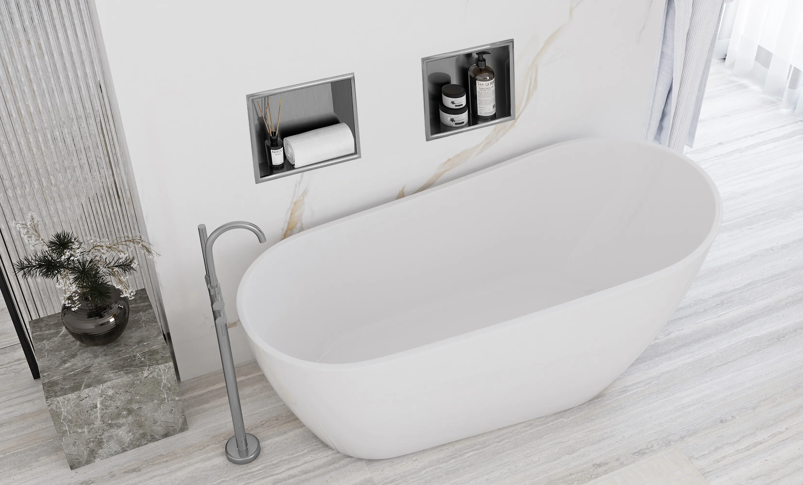 Raft baie încastrat în perete mărime 30x30 cm culoare crom periat model pătrat Chrome Brushed [6]