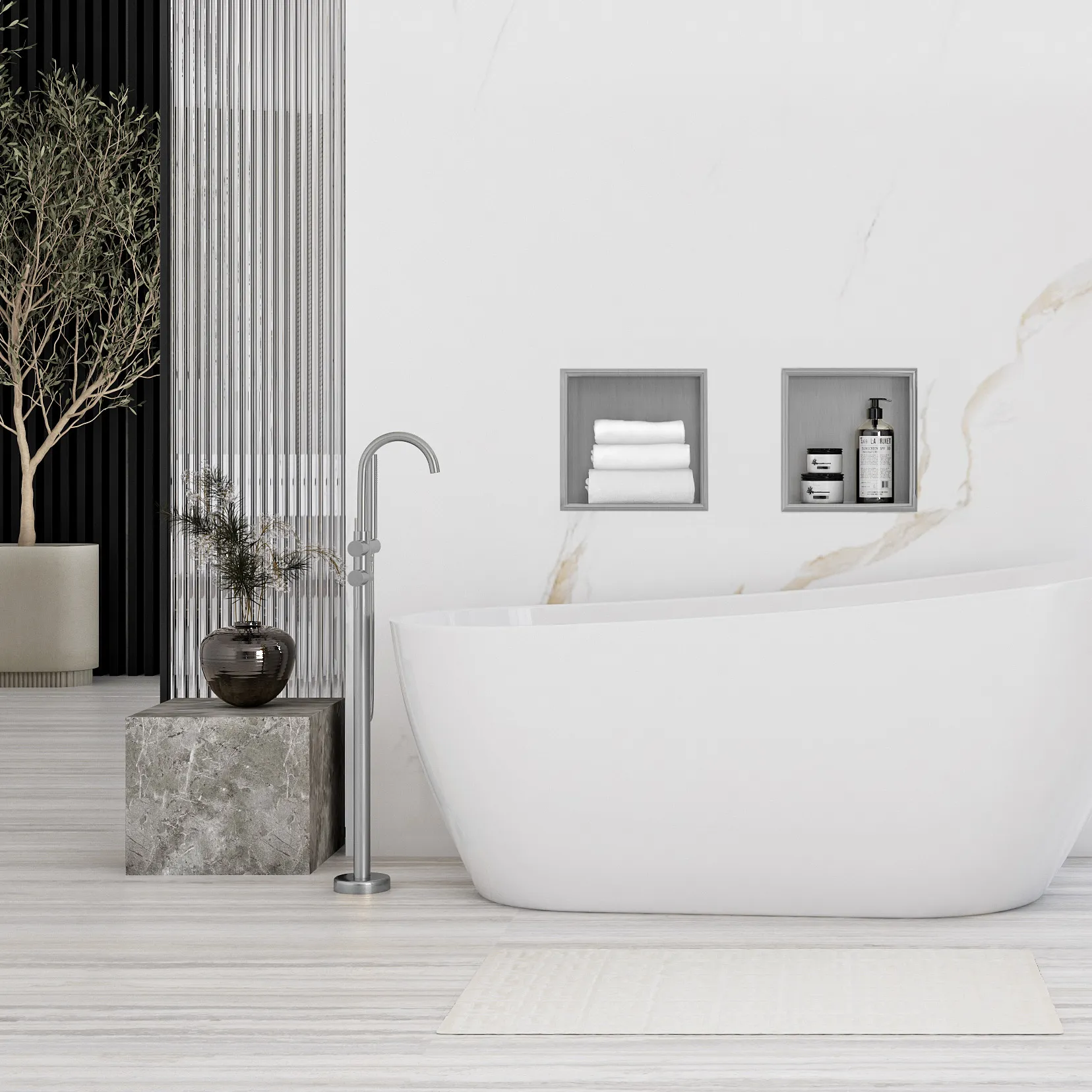 Raft baie încastrat în perete mărime 30x30 cm culoare crom periat model pătrat Chrome Brushed [5]