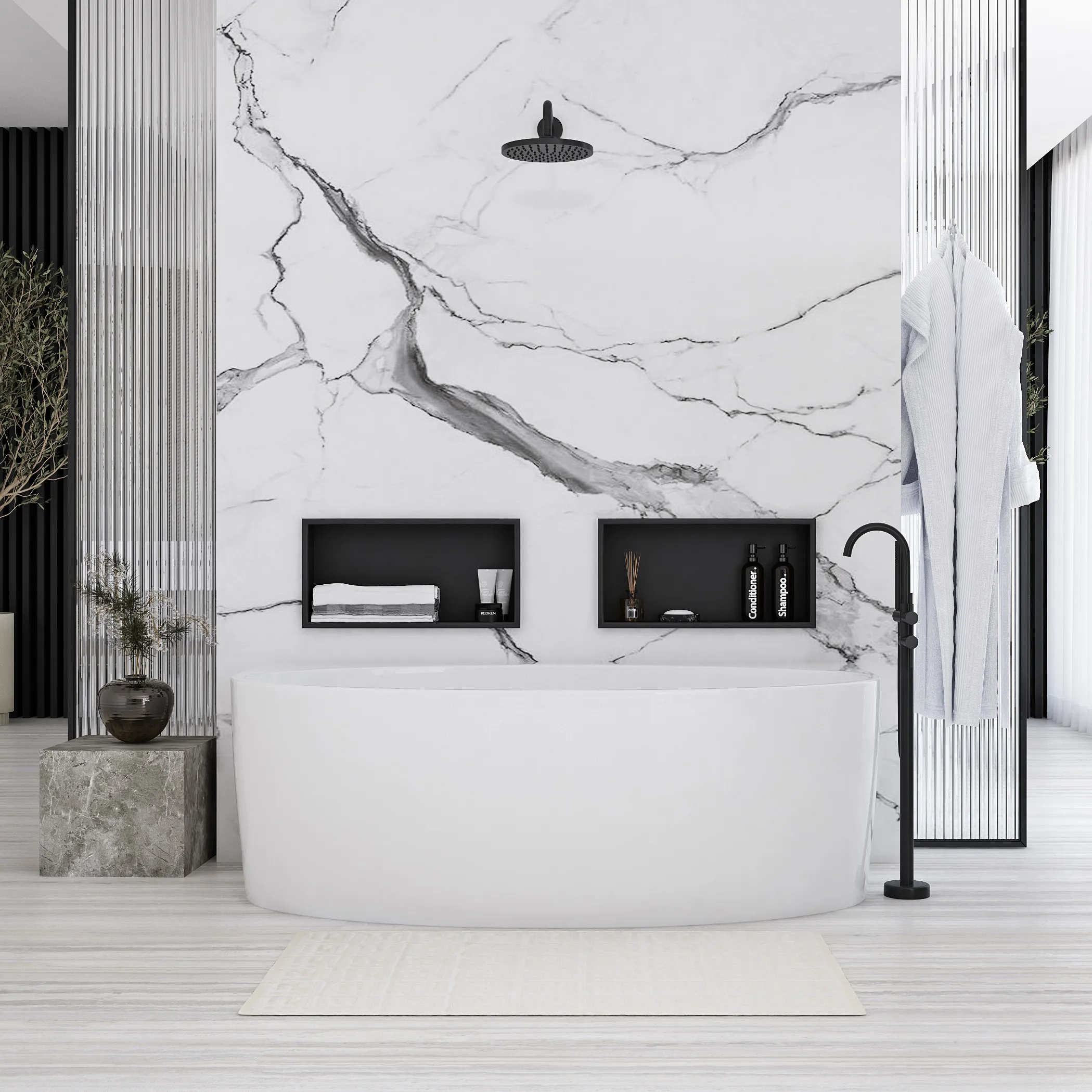 Raft baie încastrat în perete mărime 30x45 cm culoare negru mat model dreptunghiular Black Matt [4]