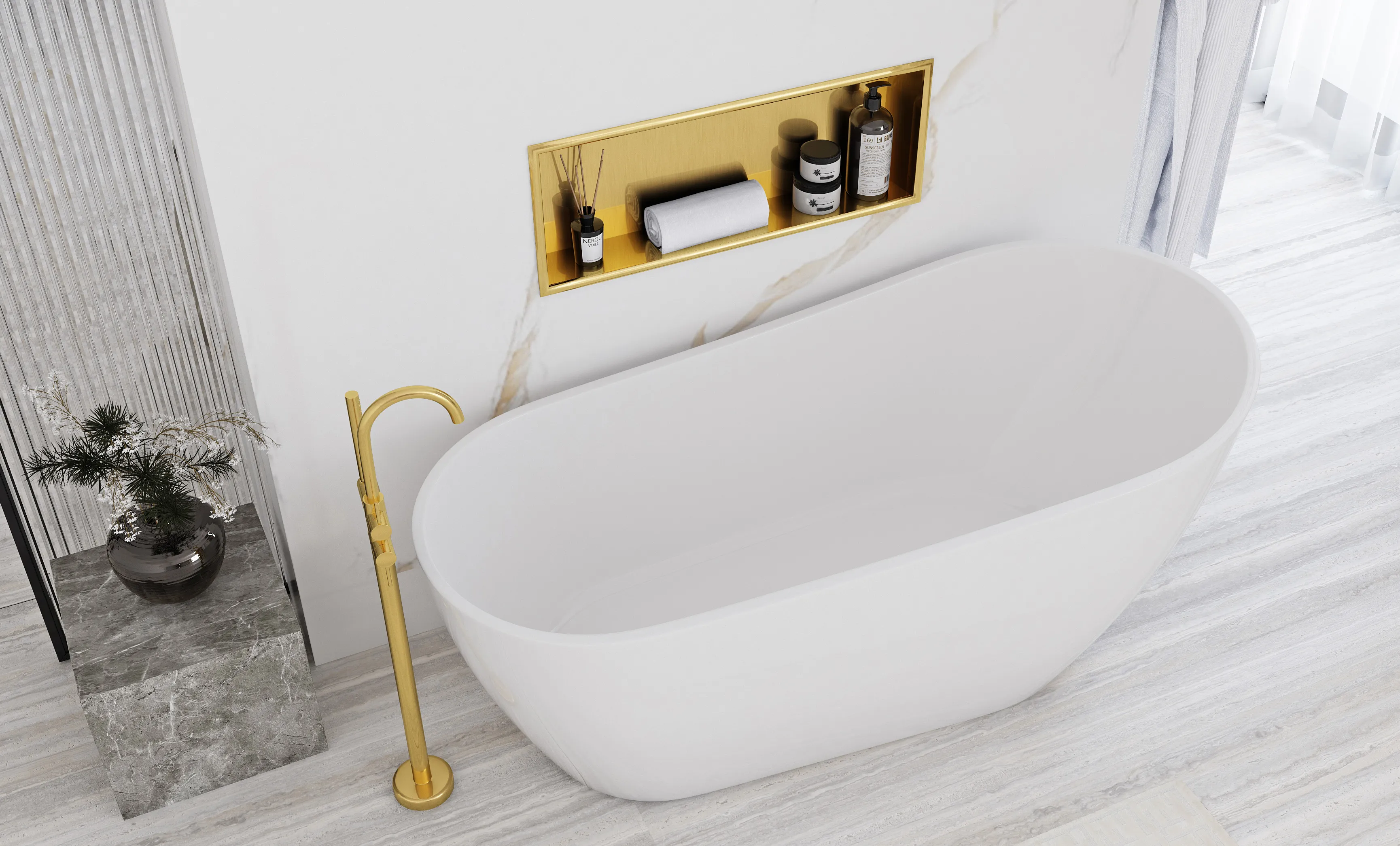 Raft baie încastrat în perete mărime 30x60 cm culoare auriu periat model dreptunghiular Gold Brushed [6]