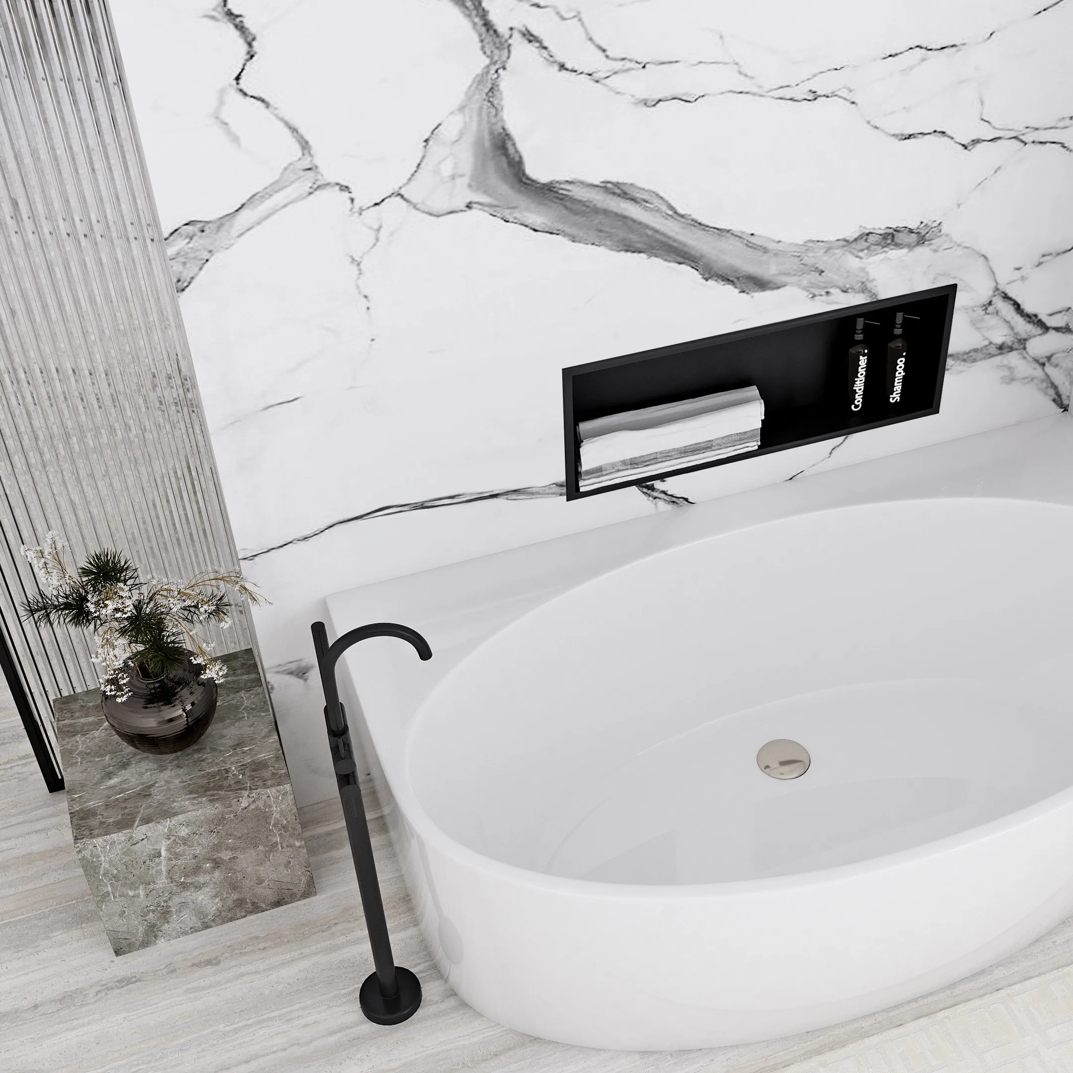 Raft baie încastrat în perete mărime 30x60 cm culoare negru mat model dreptunghiular Black Matt [5]