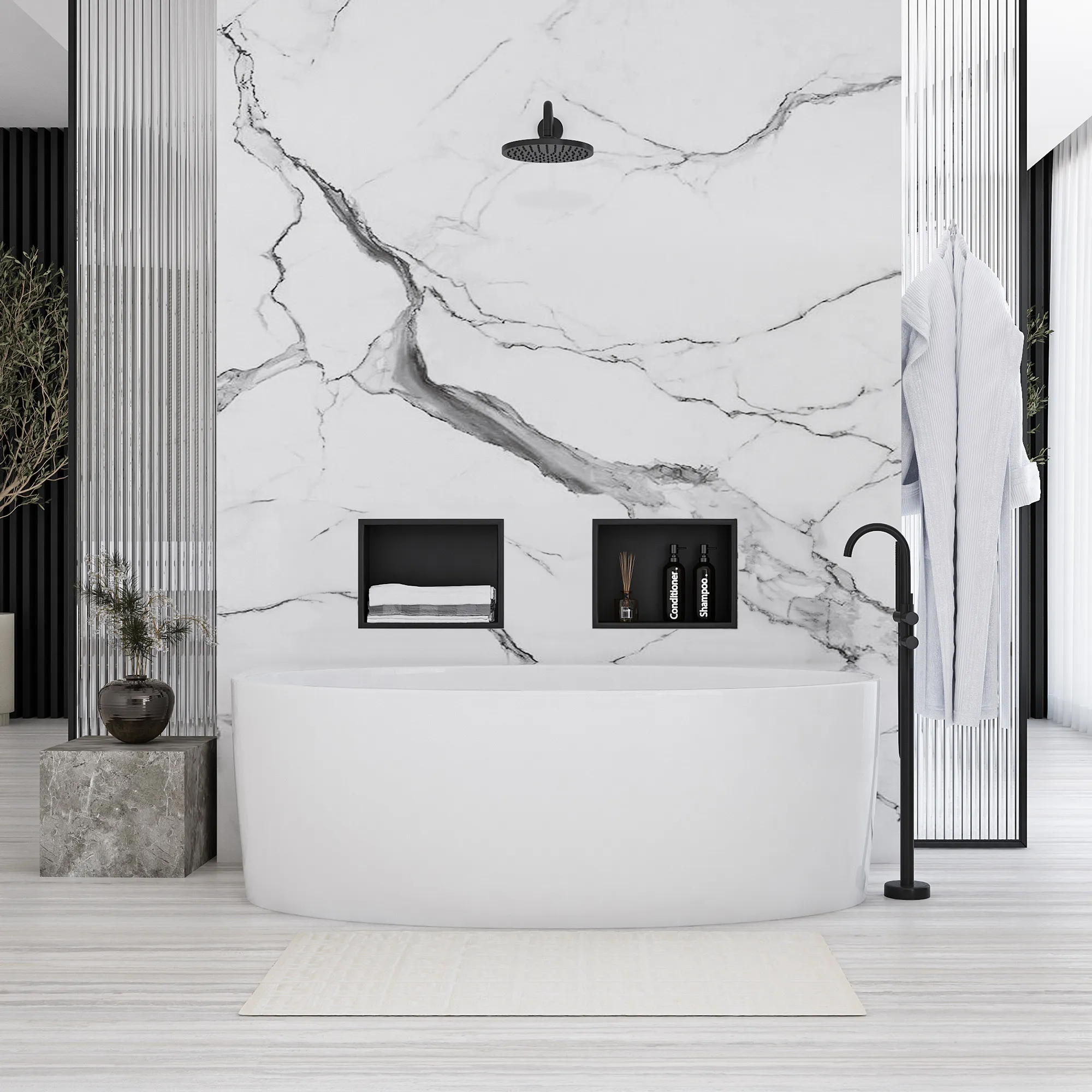 Raft baie încastrat în perete mărime 30x30 cm culoare negru mat model pătrat Black Matt [5]