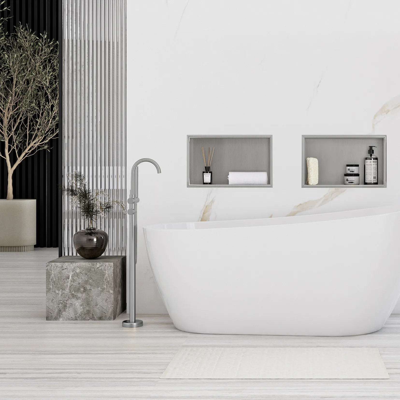 Raft baie mărime 30x45 cm culoare oțel periat model dreptunghiular încastrat în perete Steel Brushed [5]