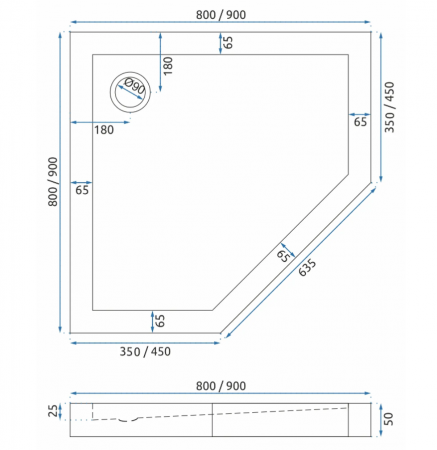 Cădiță de duș mărime 80x80 cm culoare alb lucios formă pătrată din acril sanitar model Diamond White [5]