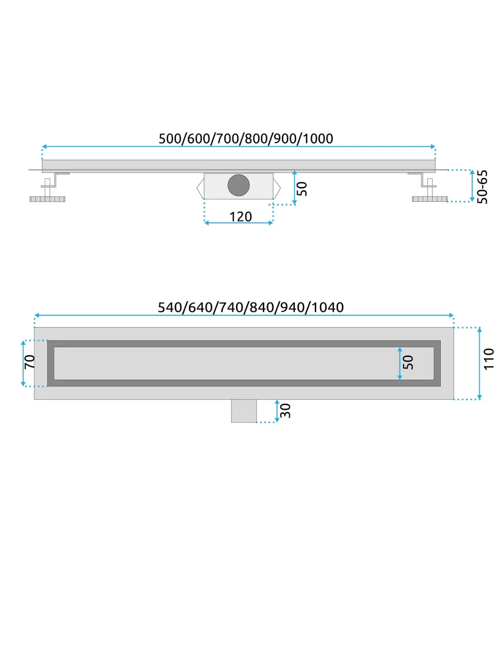 Rigolă scurgere duș lungime 50 cm culoare cupru periat model Neox Brush Copper [7]