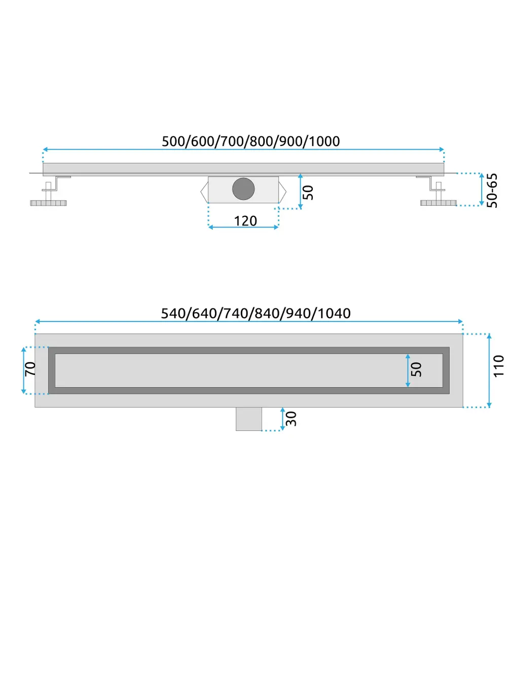 Rigolă scurgere duș lungime 70 cm culoare cupru periat model Neox Brush Copper [7]