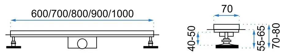 Rigolă scurgere duș lungime 80 cm culoare crom periat model Bubble Inox [5]