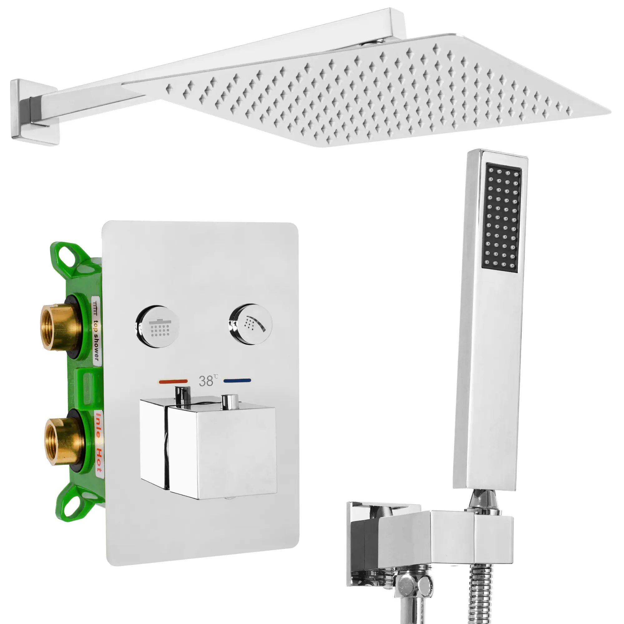 Set de duș culoare crom înălțime 19 cm material alamă model Fenix Davis Chrome