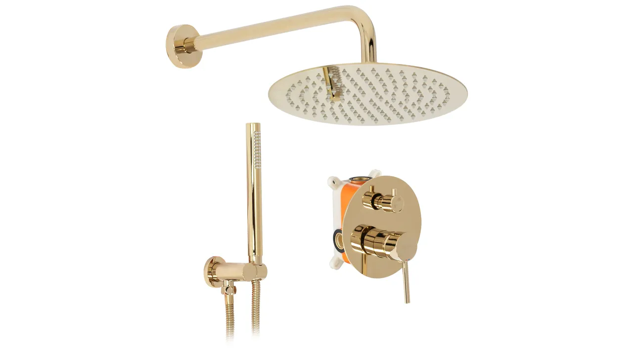 Set de duș încastrat în perete culoare auriu lucios înălțime 16 cm model Lungo Gold [1]