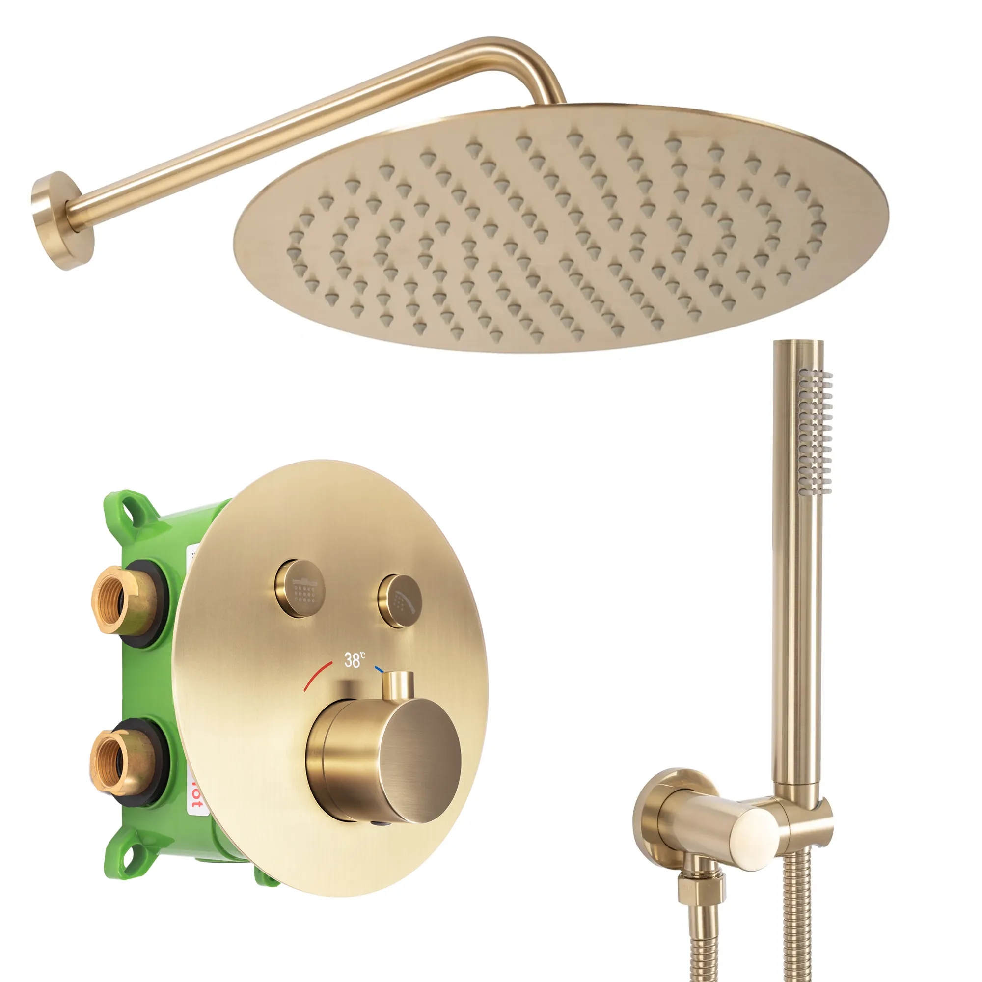 Set de duș cu termostat finisaj auriu periat înălțime 18 cm model Lungo Miler Brushed Gold