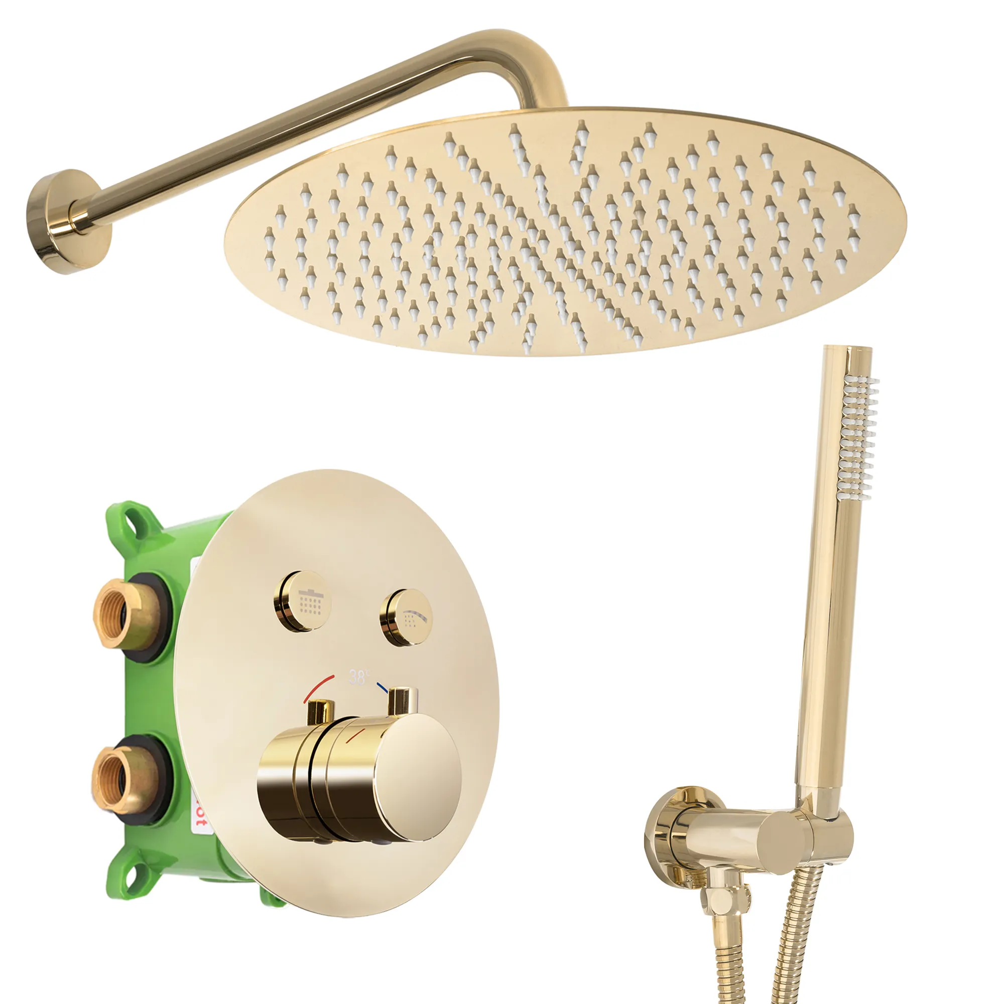 Set de duș cu termostat finisaj auriu lucios înălțime 18 cm model Lungo Miler Gold