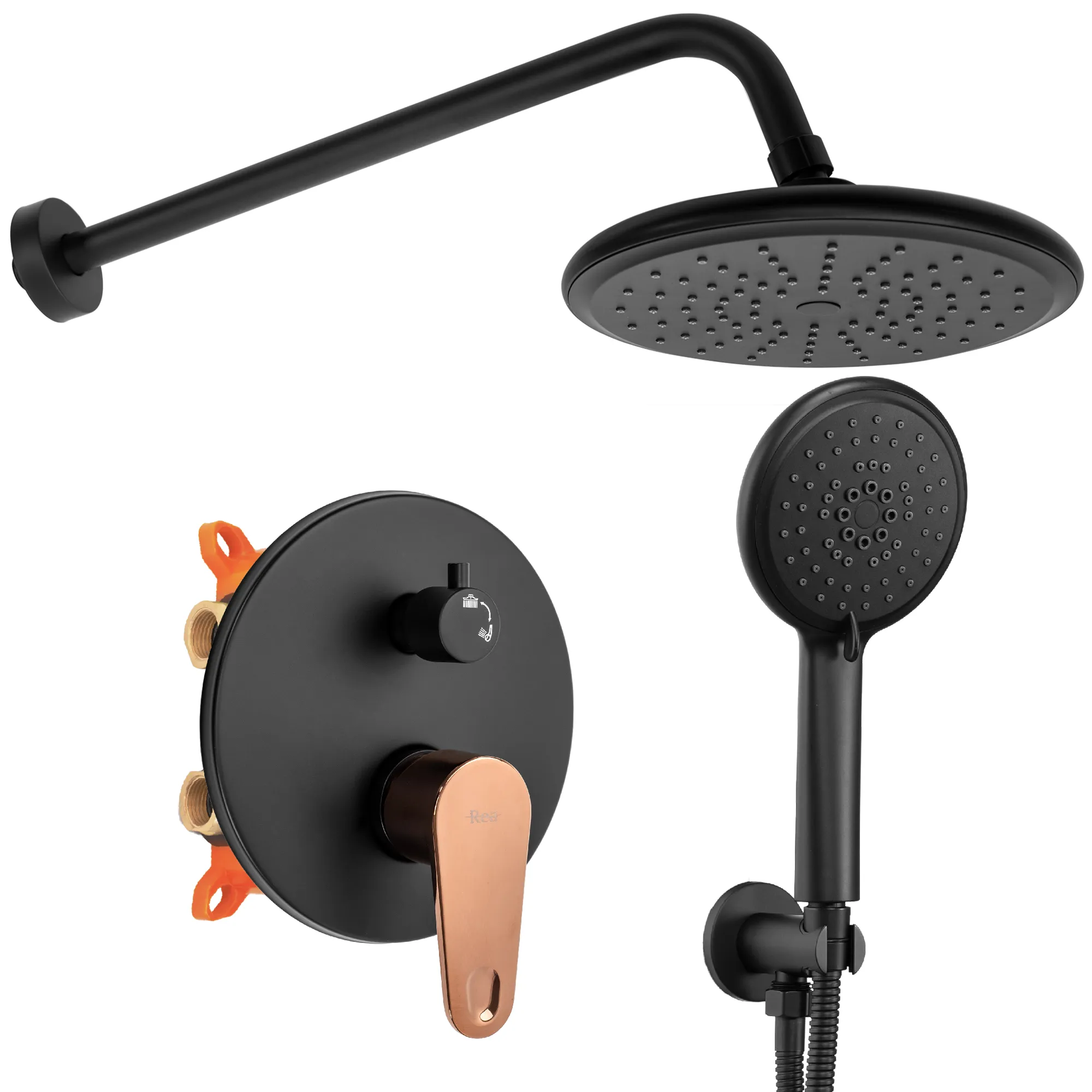 Baterii duș - Set de duș culoare neagră înălțime 17 cm material alamă/ABS model Mild Black Rose Gold