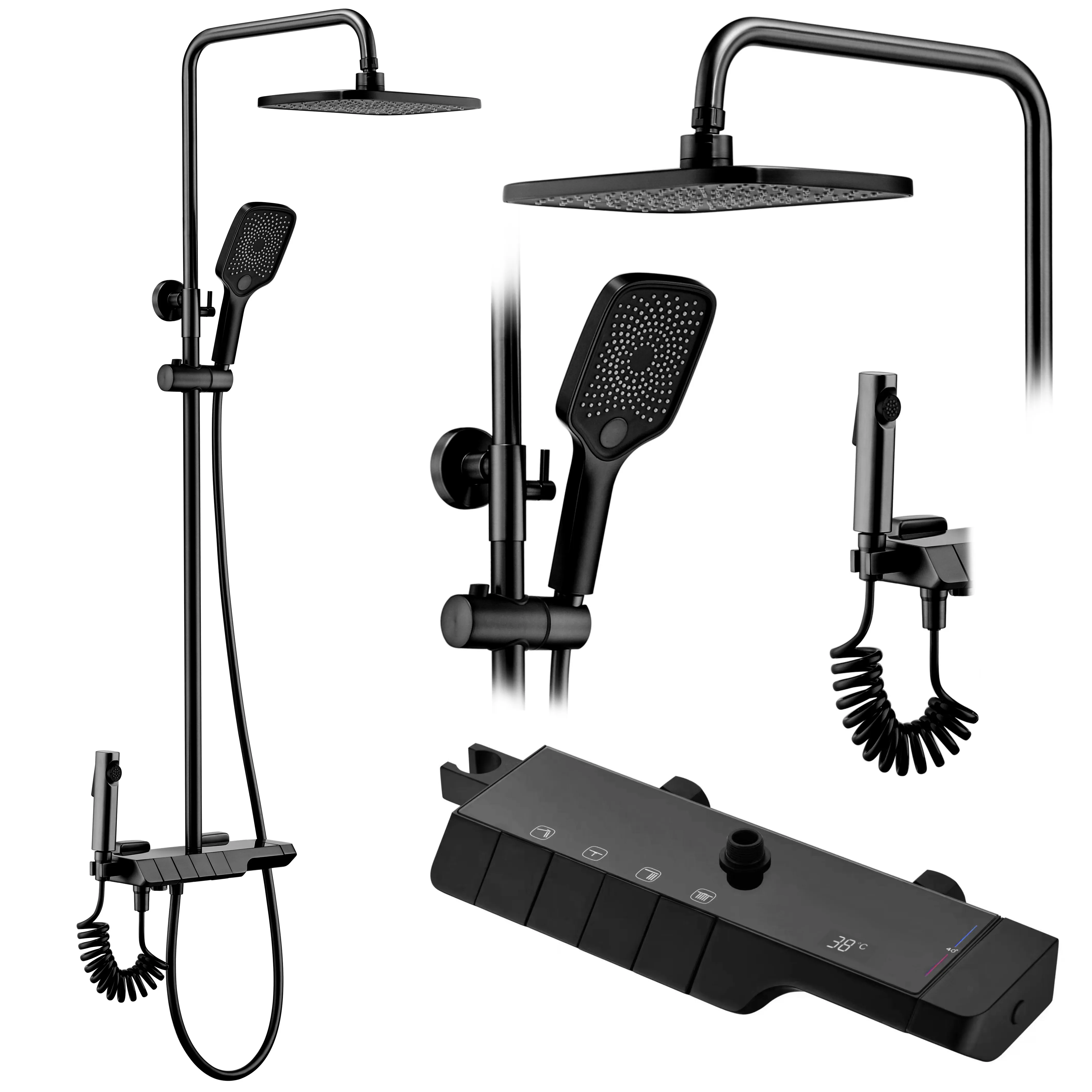 Set de duș culoare negru mat înălțime 115 cm material alamă model Rob Black Mat [1]