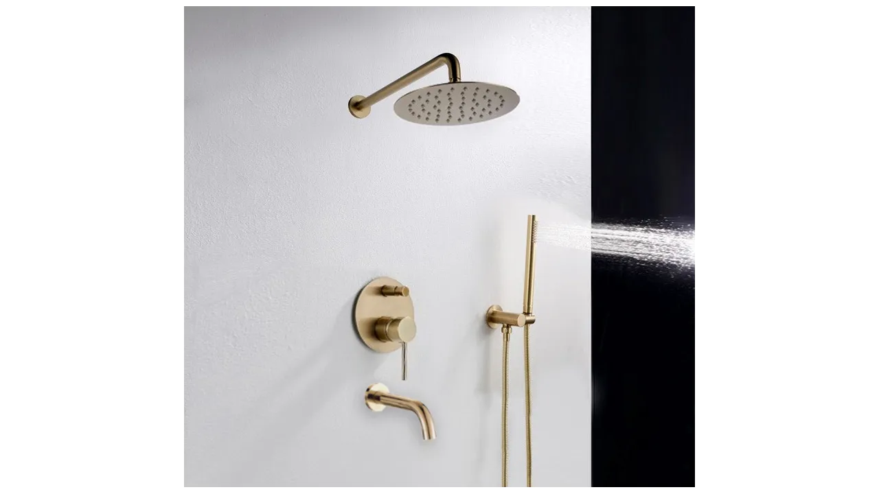 Set de duș încastrat în perete finisaj auriu lucios înălțime 16 cm model Lungo Spout Gold [1]