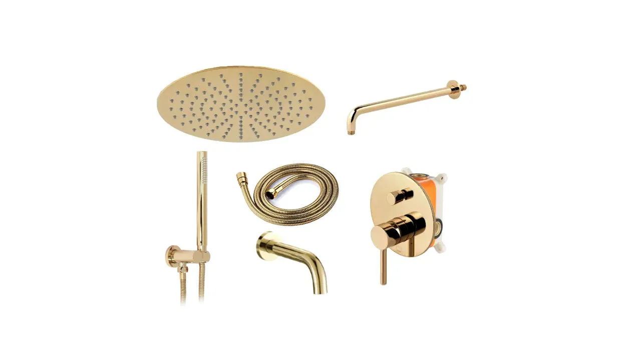 Set de duș încastrat în perete finisaj auriu lucios înălțime 16 cm model Lungo Spout Gold [2]