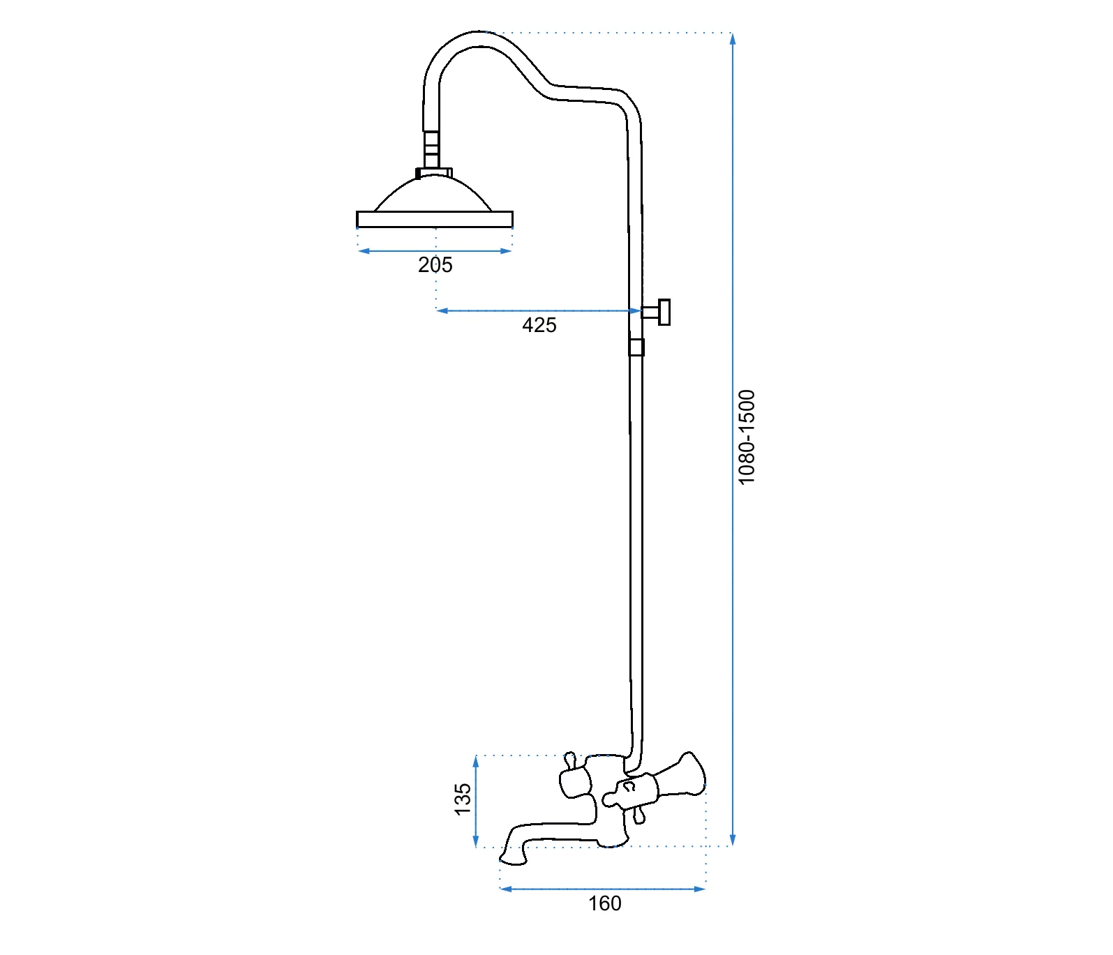 Set de duș culoare negru mat înălțime 150 cm material alamă/ABS model Retro Old Black [11]