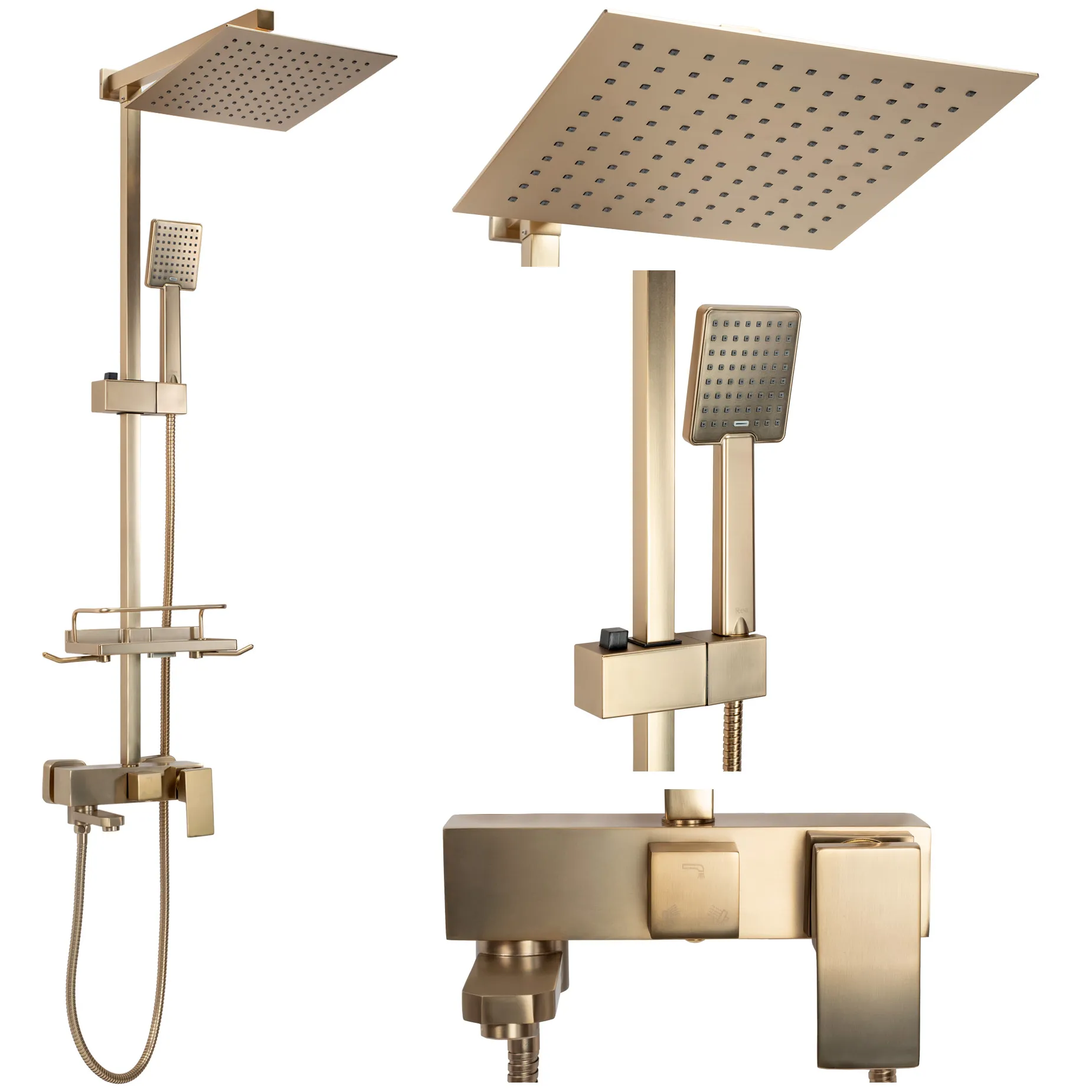 Set de duș culoare auriu periat înălțime 102 cm material alamă/ABS model Jack Gold Brushed [1]