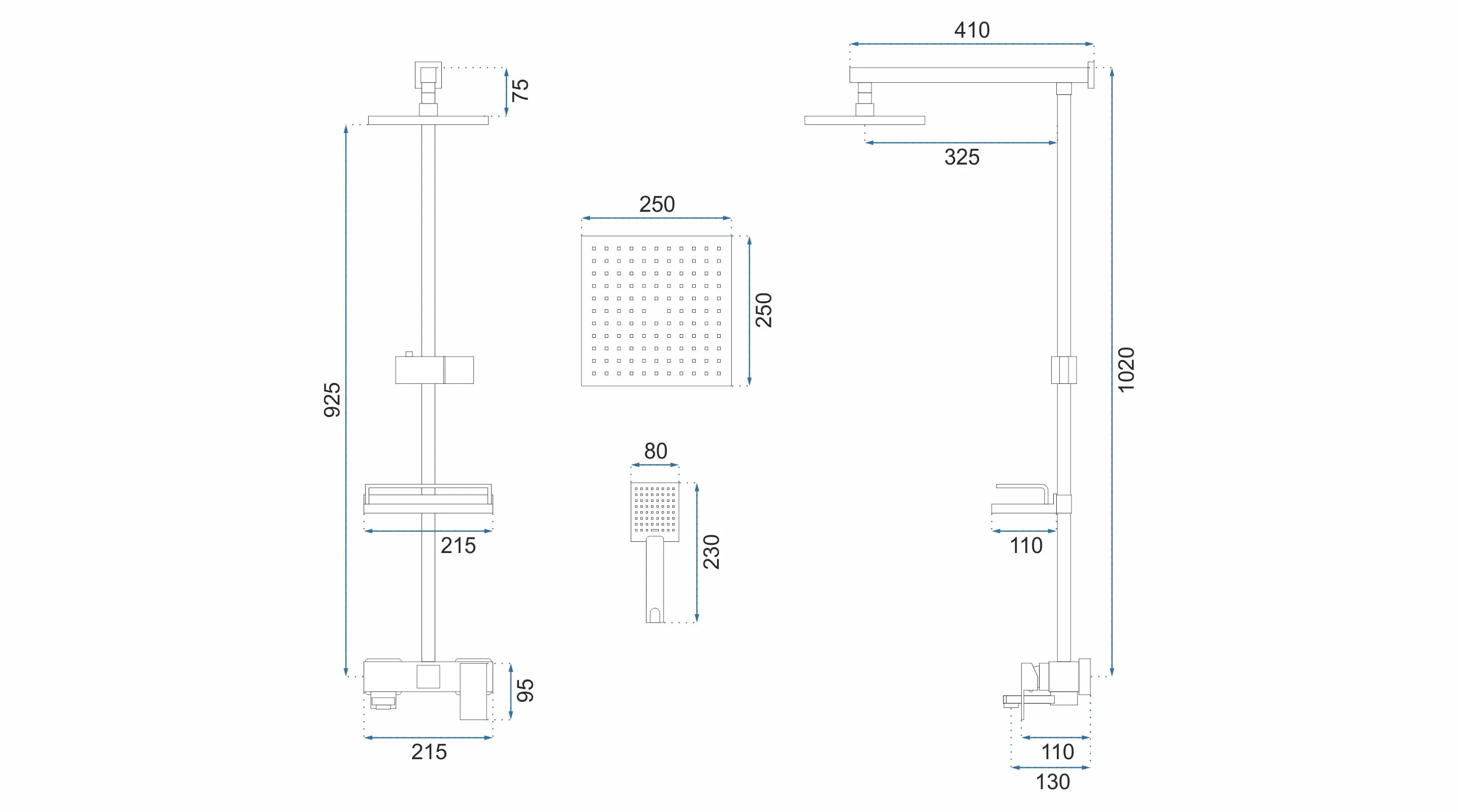 Set de duș culoare auriu periat înălțime 102 cm material alamă/ABS model Jack Gold Brushed [9]