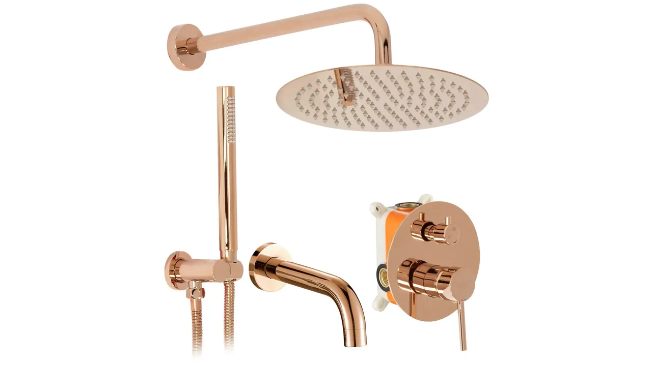Baterii duș - Set de duș încastrat în perete finisaj roz auriu înălțime 16 cm model Lungo Spout Pink Gold