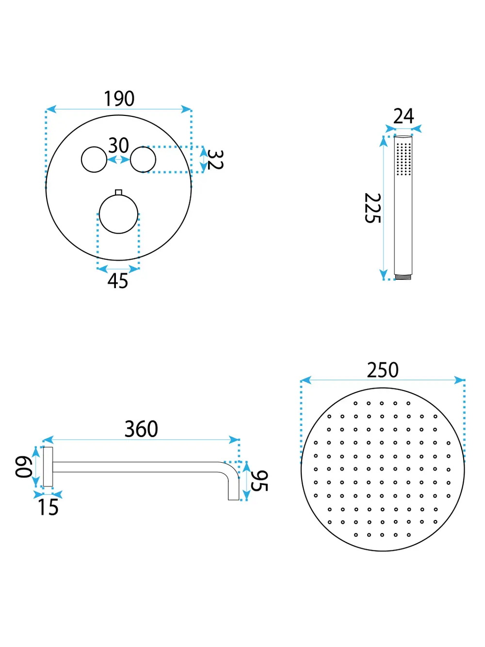 Set de duș cu termostat finisaj auriu lucios model Lungo Diamond Gold [4]