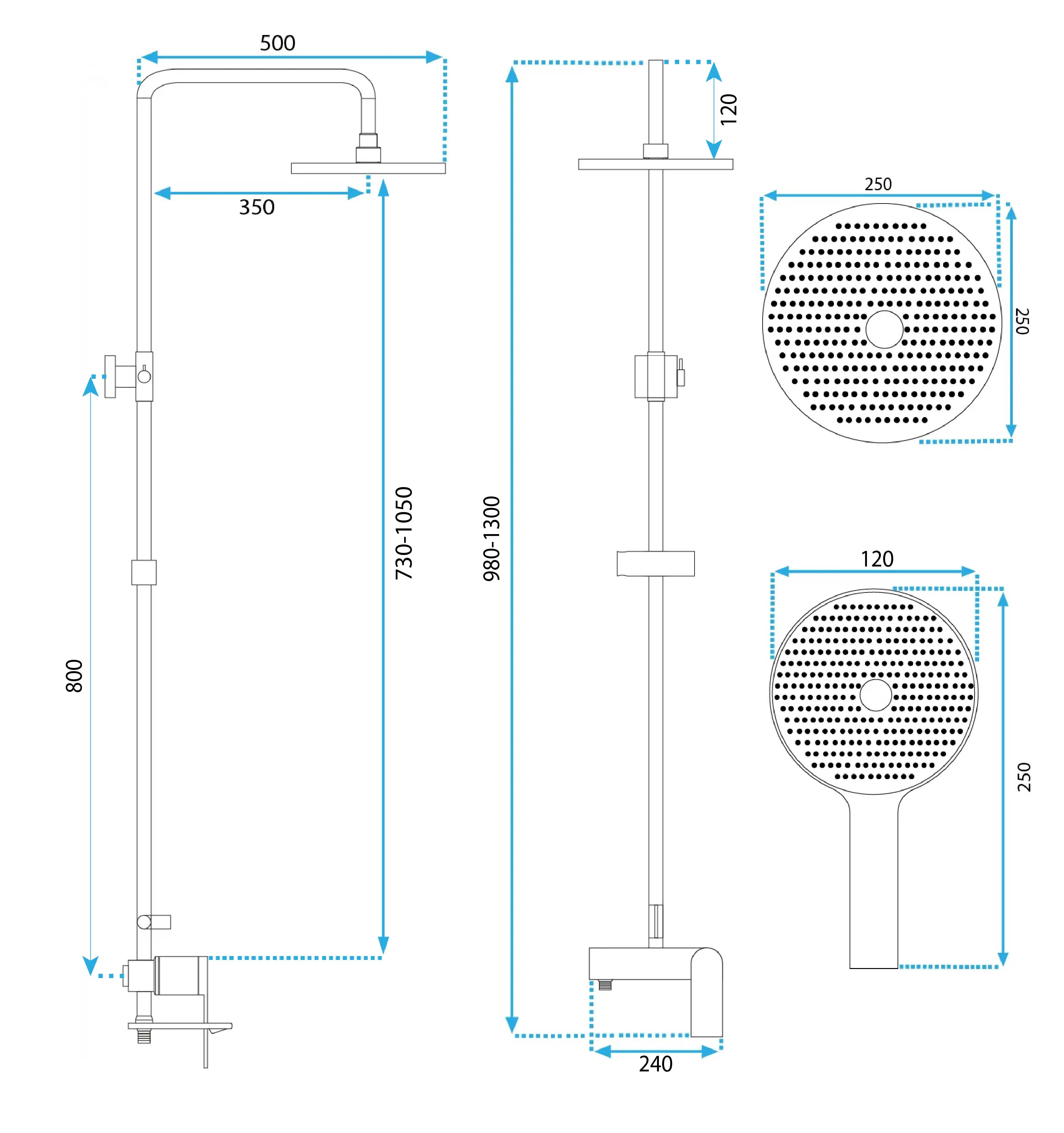 Set de duș finisaj cupru periat înălțime 130 cm model Avalon Copper Brushed [5]