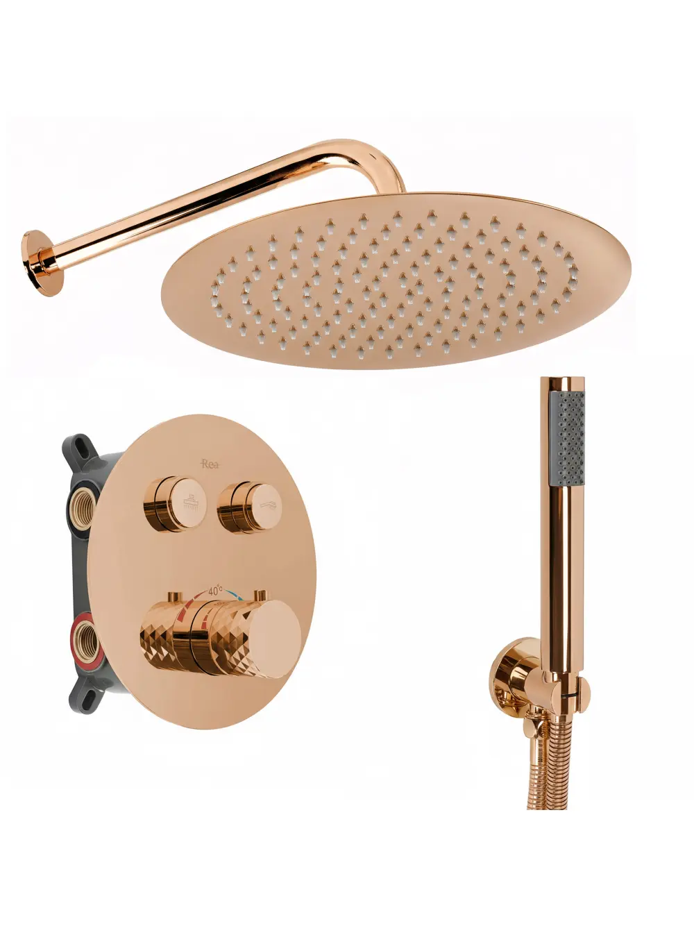 Baterii duș - Set de duș cu termostat finisaj cupru lucios model Lungo Diamond Copper