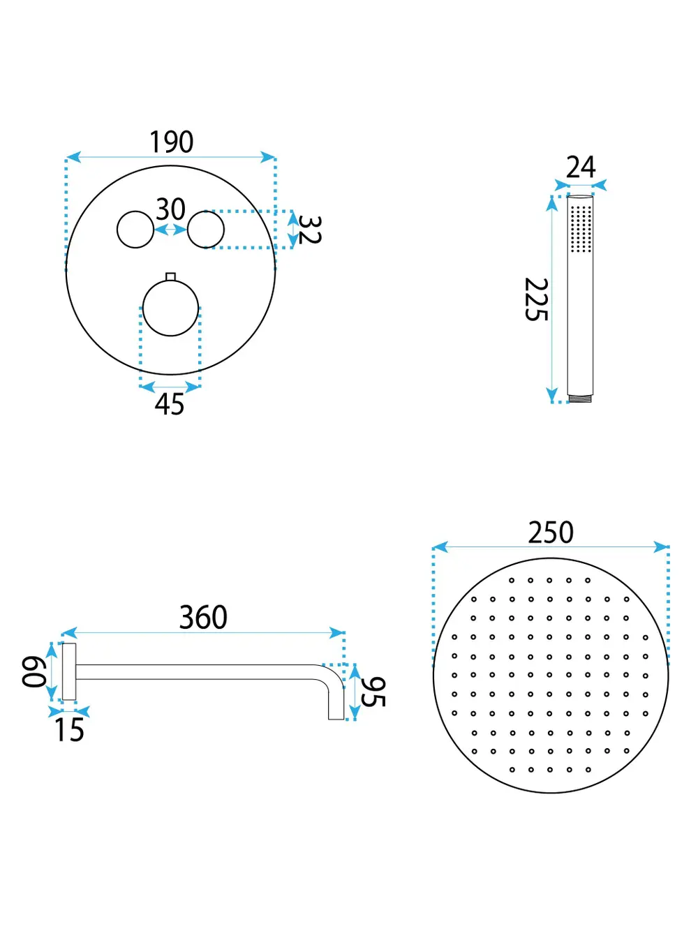 Set de duș cu termostat finisaj cupru lucios model Lungo Diamond Copper [6]