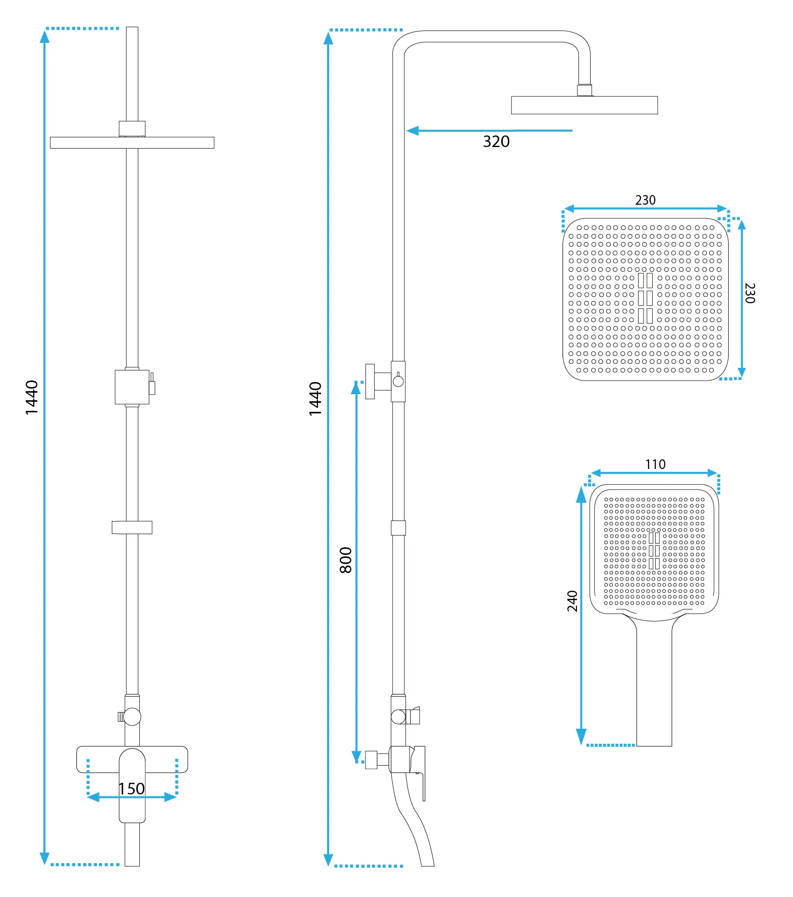 Set de duș culoare auriu periat înălțime 144 cm material alamă/ABS model Argus Gold Brushed [5]