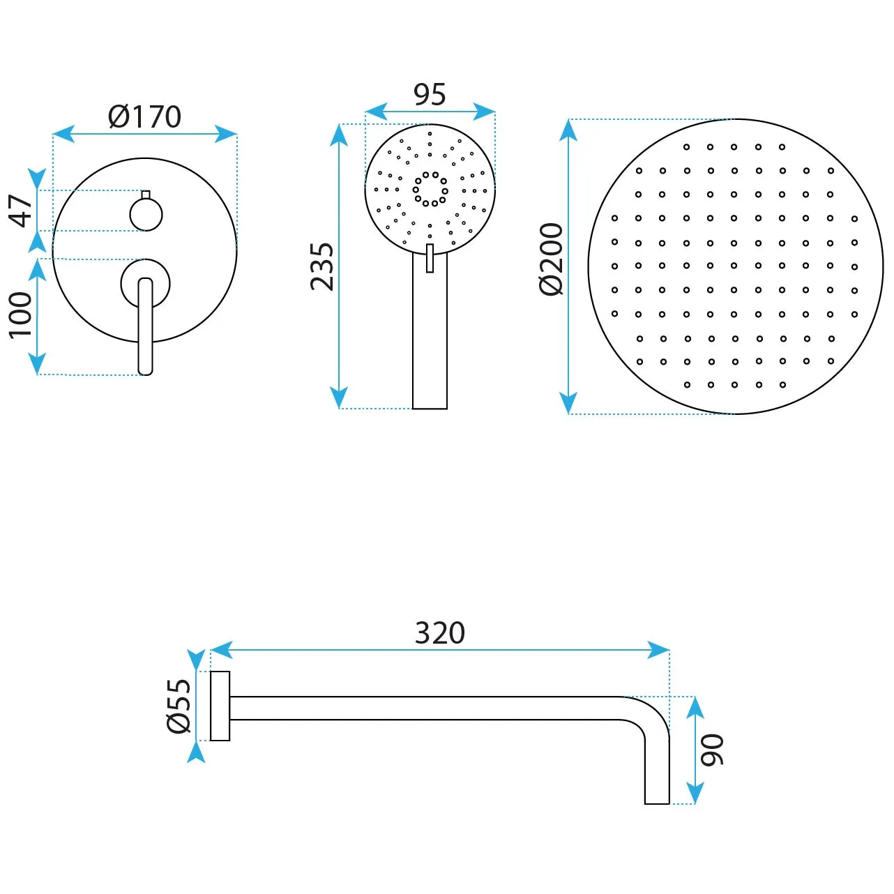Set de duș culoare crom periat înălțime 17 cm model Ontario Chrome Brushed [5]