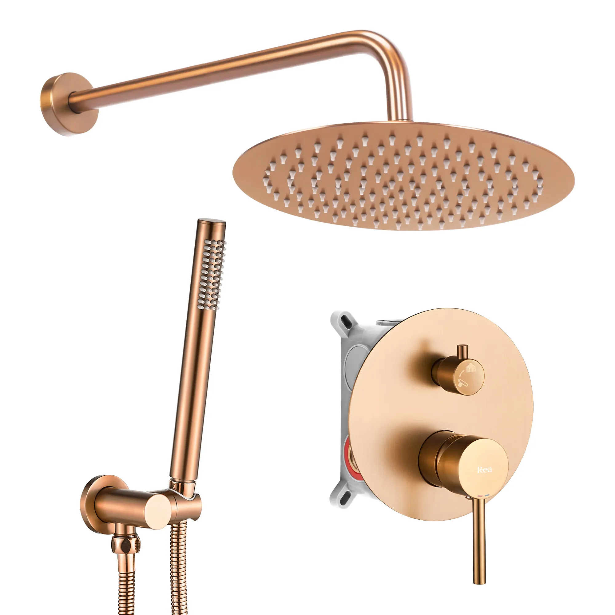 Set de duș încastrat finisaj cupru periat înălțime 16 cm material alamă model Lungo Copper Brushed