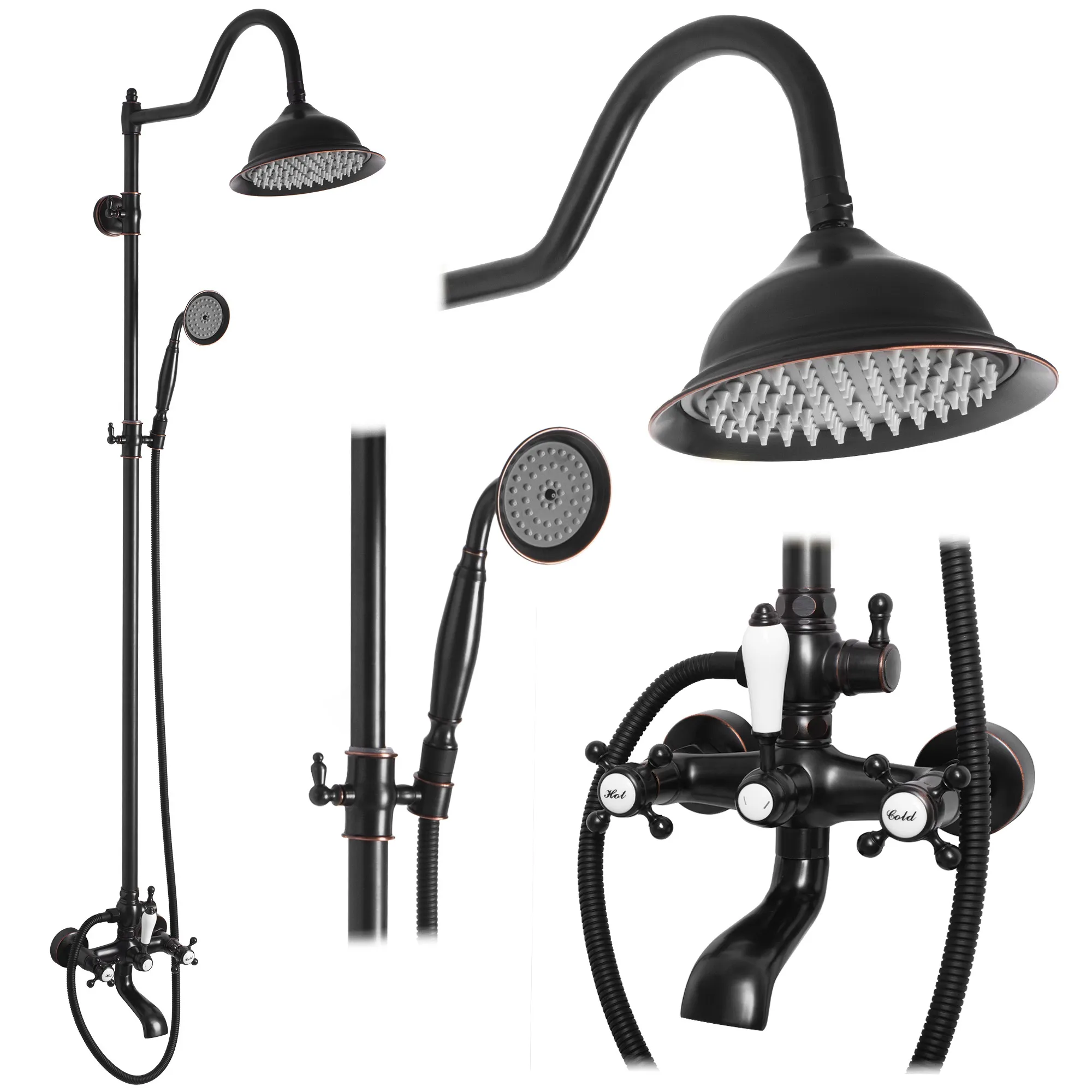 Set de duș culoare negru înălțime 150 cm material alamă/ABS model Bergamo Old Black [1]