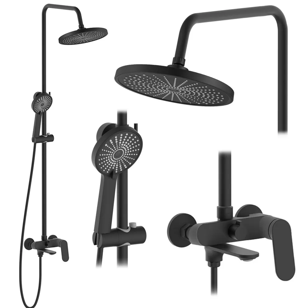 Set de duș culoare negru mat înălțime 117 cm material alamă/ABS model Marco Black [1]