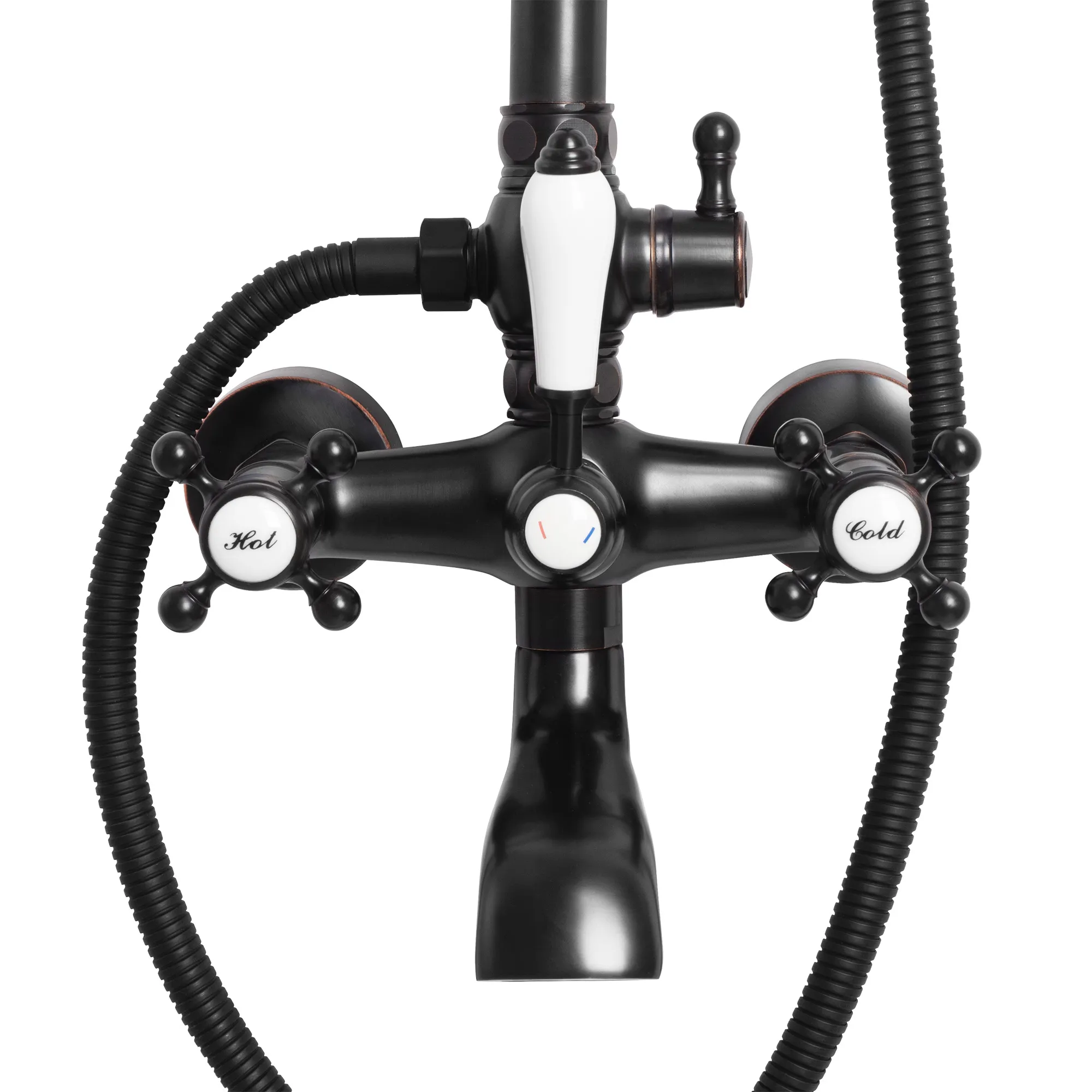 Set de duș culoare negru înălțime 150 cm material alamă/ABS model Bergamo Old Black [4]